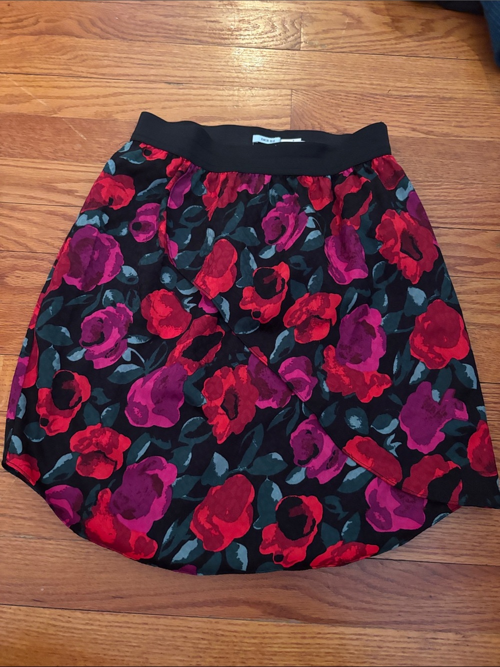 Kimchi Blue Floral Midi Skirt in Black, Red & Magenta
